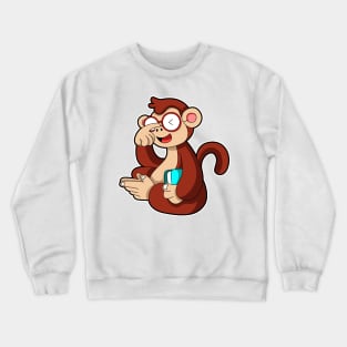 Monkey with Glasses & Book Crewneck Sweatshirt